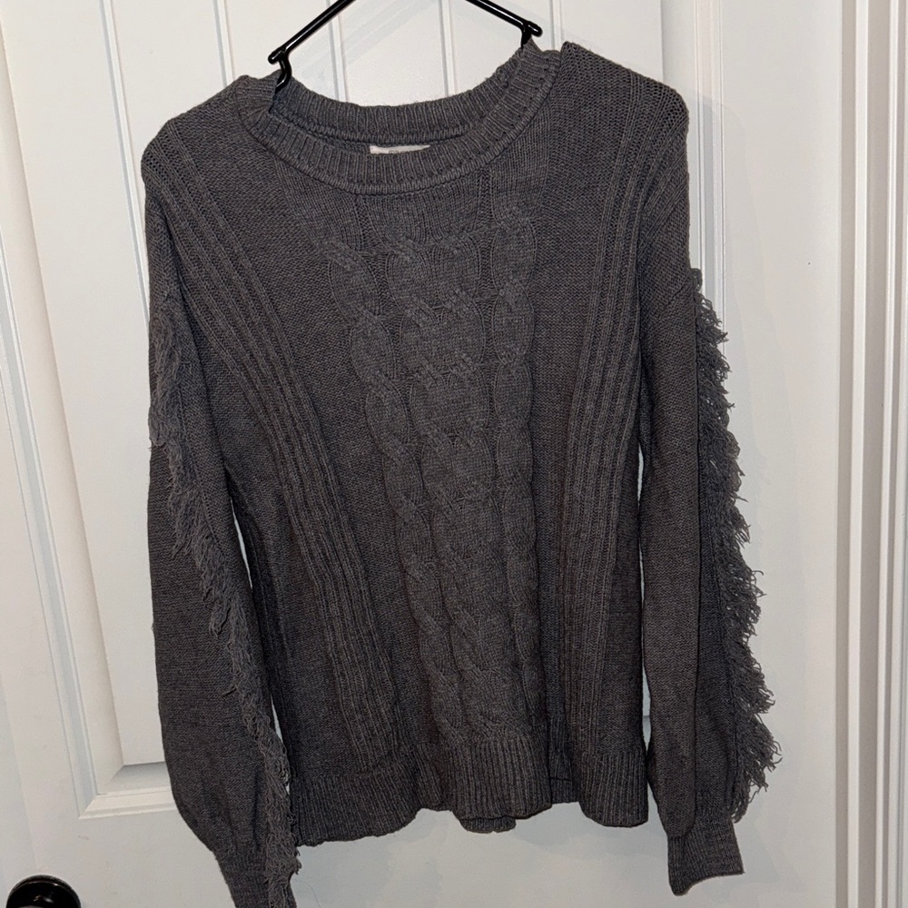 Maurices Charcoal Cable Knit Fringe Sleeve Sweater